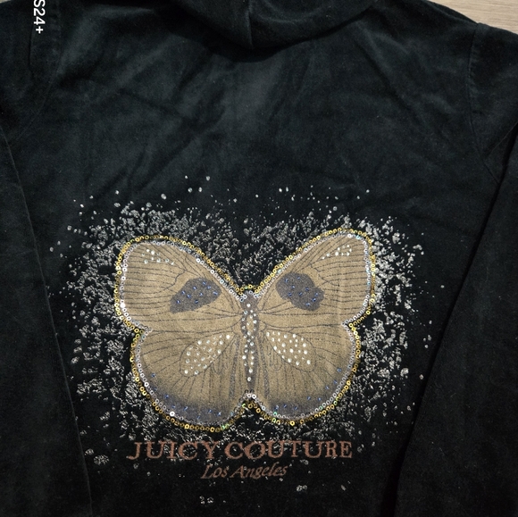Vintage Juicy Couture Black Velour Butterfly Rhinestone Zip Hoodie - Size L (Fit - Picture 3 of 8
